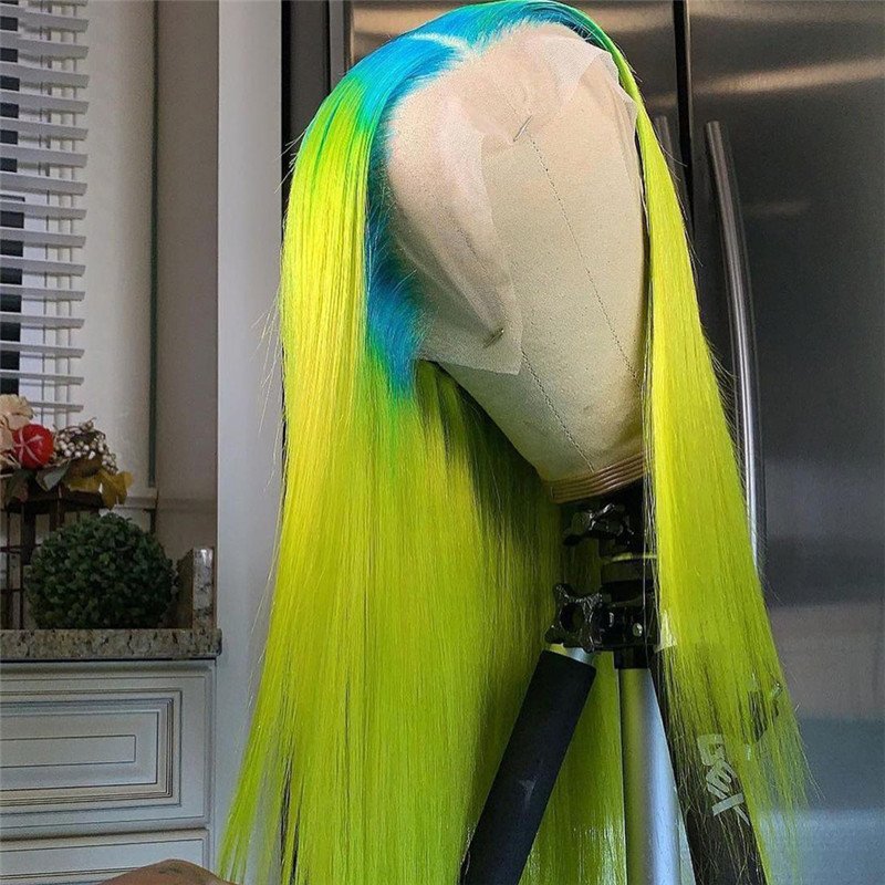 Light Green Straight HD Lace Frontal Wig Brazilian Remy Ombre Colored Human Hair Lace Front Wigs Pink HD Transparent Wig 28inch