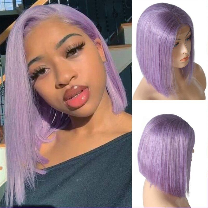 Light Purple Lace Front Wig Bob Wig Brazilian Remy Straight Ombre Colored 1B Purple Bob Wig Lace Front Human Hair Wigs For Women - Image 2