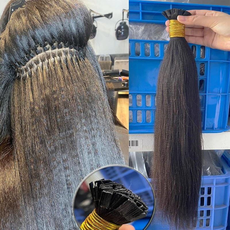 Coarse Yaki Straight Flat K Tips Microlink Hair Extensions Yaki K Tip Human Hair Extensions 12A Virgin Hair Extensions
