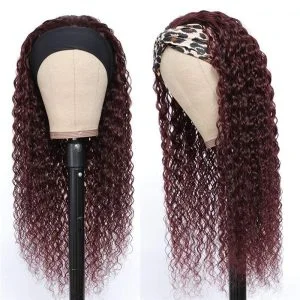 Alternative view of 99j Headband Wig Water Wave Human Hair Red Color Headband Wigs for Black Women 10A Brazilian Red Burgundy Headband Wigs