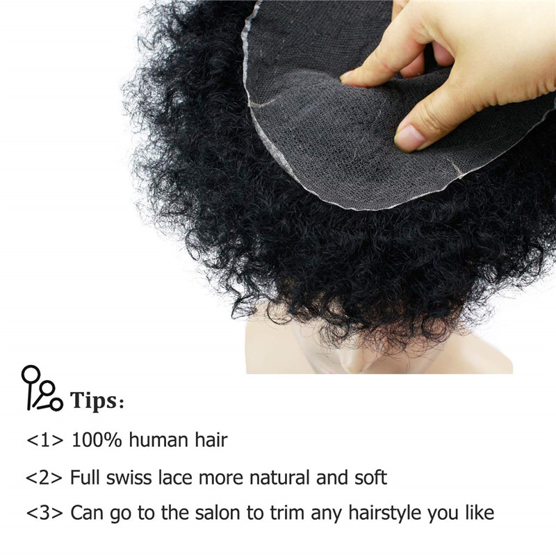 Human Hair Afro Curly Mens Toupee Hairpiece Wig Mono Base with Hard PU Reforced Color #1B Black 8x10 Men's Toupee Kinky Curly - Image 22