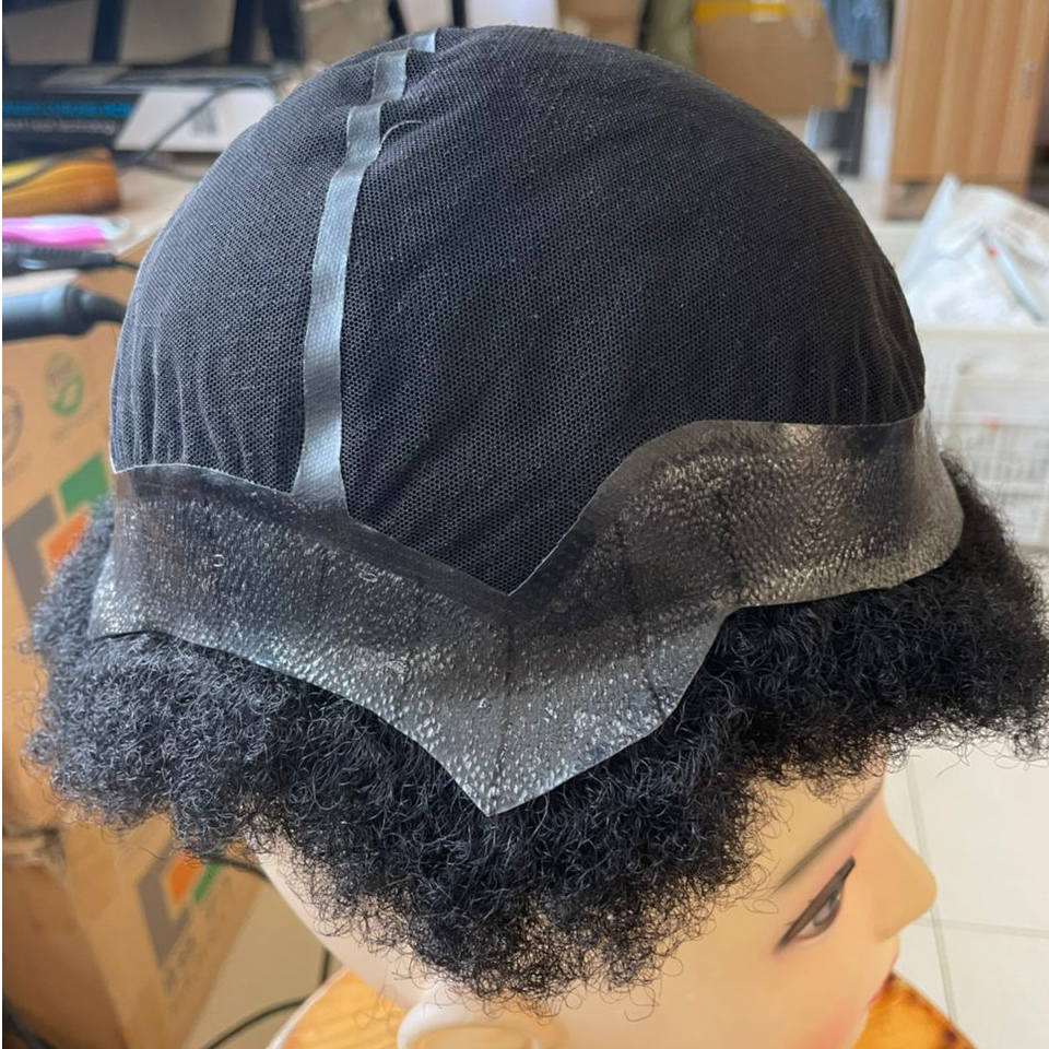 Customized Hairpiece Afro Toupee For Black Men African 4mm 1B20%Gray Color Afro Wig 150% Density Toupee Hairpieces