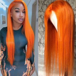 Straight Ginger Orange HD Lace Front Wig Pre Plucked Peruvian Remy Hair Orange Ombre Colored Human Hair Wigs For Women - Image 4