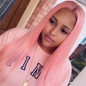 Long Straight Pink Colored Human Hair Wigs For Women Brazilian Remy Lace Front Wig With Baby Hair Pink Human Hair Wig Preplucked - Image 4