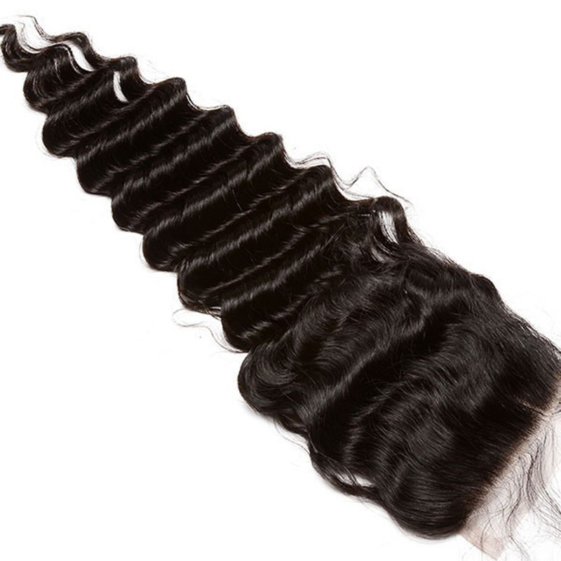 HD Lace Closure Weave Brazalian Remy Hair Deep Wave Free Part Lace Closure 4X4 inchs Natural Color - Image 3