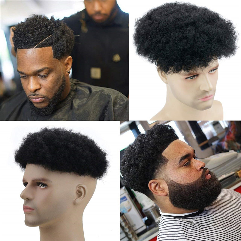 Human Hair Afro Curly Mens Toupee Hairpiece Wig Mono Base with Hard PU Reforced Color #1B Black 8x10 Men's Toupee Kinky Curly - Image 19