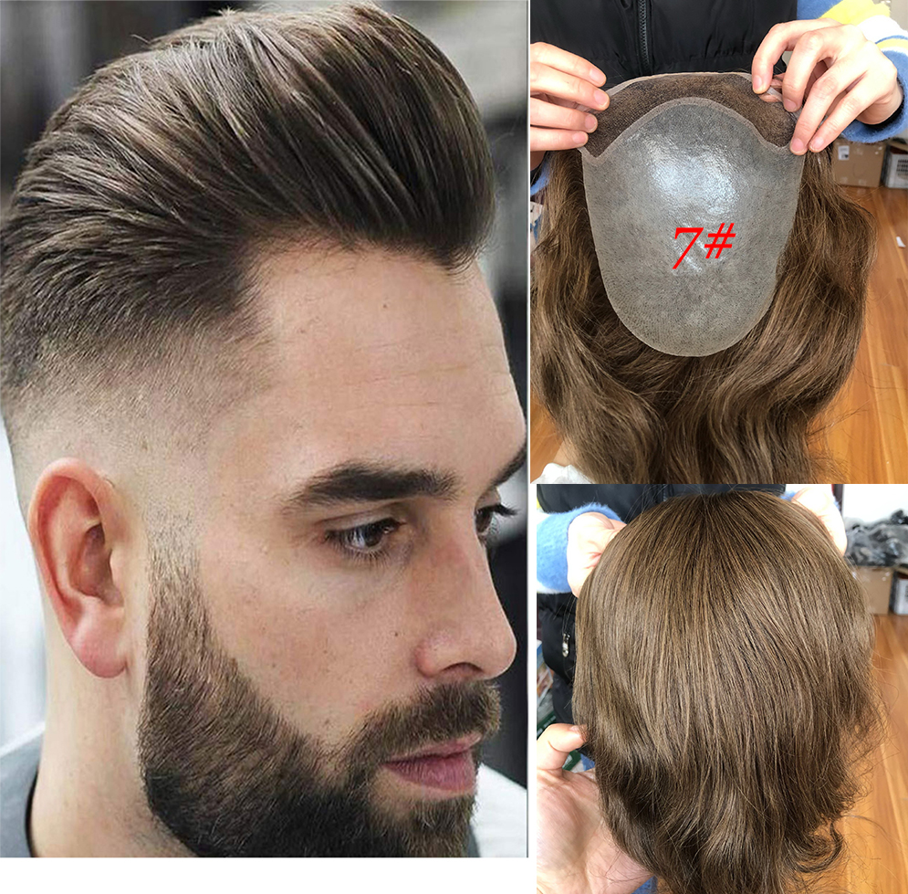 Toupee for Men Human Hair Men's Thin Skin Hair system with French Lace Hair Line Front 8x10 Inches Men Wigs Touppe For Black Men 22# color - Image 10
