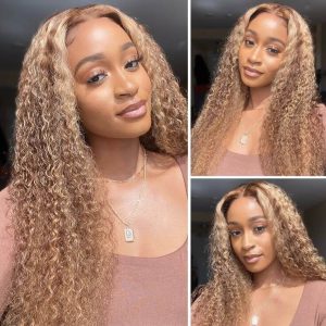 Ombre Honey Blonde Highlight HD Transparent Lace Front Wigs Ombre Color Jerry Curly Human Hair Wigs Pre Plucked 13x4 Lace Front Wigs 150%