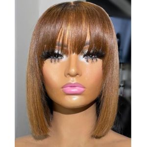 Bob Colored Human Hair Wigs For Women Brazilian Brown Bob Wig Lace Front Ombre Human Hair Wig Preplucked with Bangs - Image 3