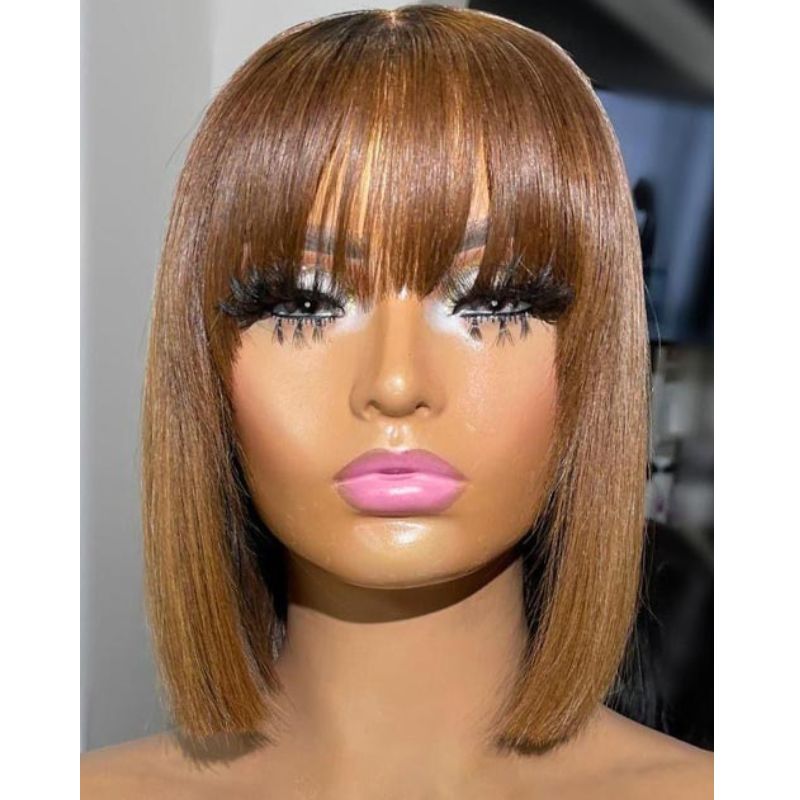Bob Colored Human Hair Wigs For Women Brazilian Brown Bob Wig Lace Front Ombre Human Hair Wig Preplucked with Bangs - Image 3