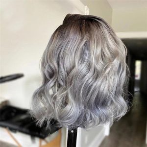 1B/Grey Human Hair Wig Wavy Bob Lace Front Human Hair Wigs Brazilian Remy Preplucked Grey Colored Lace Front Wigs Closure Wig - Image 5