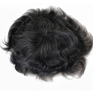 Men's Toupee 10×8 inch Human Hair 1B Mix 20% Grey Hair Thin Skin Hairpiece Hair Replacement System Monofilament Net Base for Men - Image 5