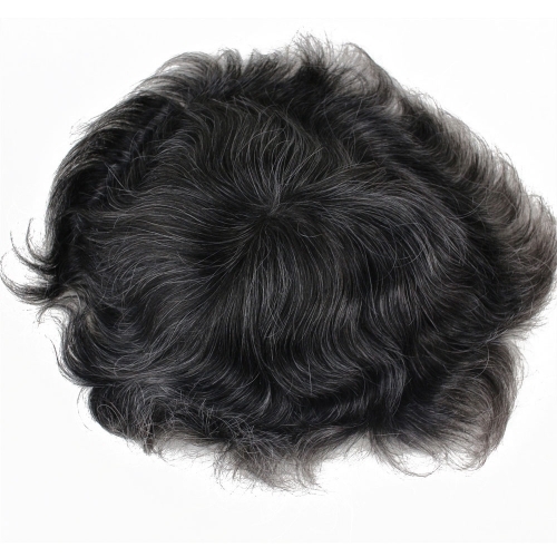 Men's Toupee 10×8 inch Human Hair 1B Mix 20% Grey Hair Thin Skin Hairpiece Hair Replacement System Monofilament Net Base for Men - Image 5