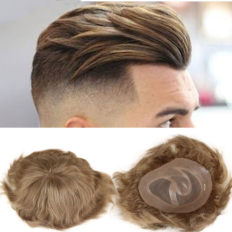 European Virgin Human Hair Toupee for Men 10x8inch Mono Lace with PU Around Slight Wavy Men's Hairpiece Replacement System 3# Color - Image 12