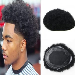 Afro Curly Mens Toupee Hairpiece Wig Human Hair Mono Base with Hard PU Reforced Base Size 9.5x7.5 inch #1B Off Black - Image 4