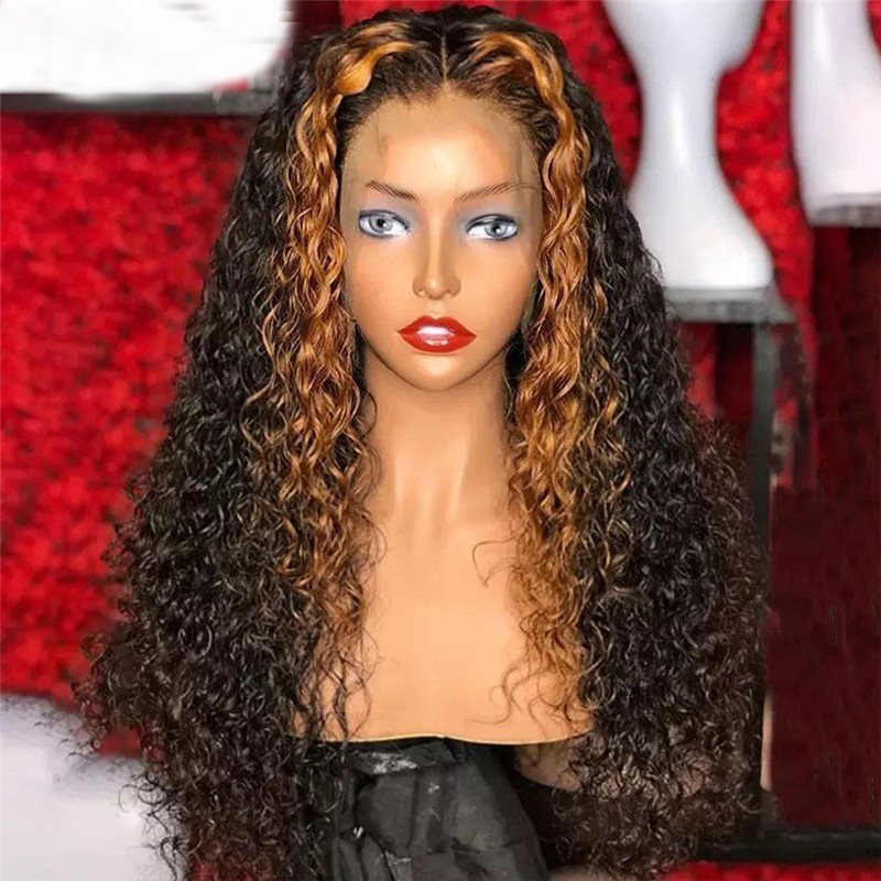 Honey Blonde Curly Human Hair Wig Ombre Highlight Colored Lace Front Human Hair Wigs For Women BOB Wig Lace Front Wig 150% - Image 2