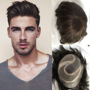 European Virgin Human Hair Toupee for Men 10x8inch Mono Lace with PU Around Slight Wavy Men's Hairpiece Replacement System 3# Color - Image 15