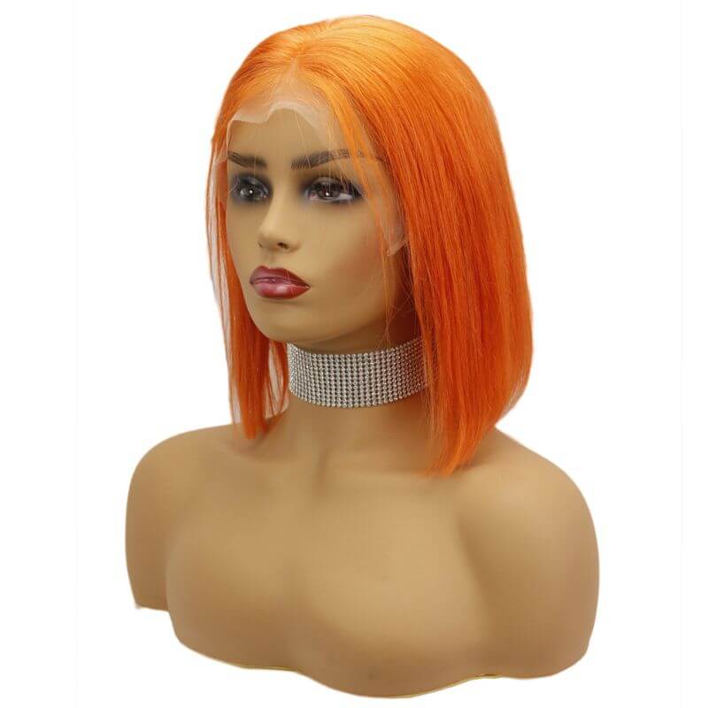 Peruvian Hair Orange Color Human Hair Lace Front Bob Wig - Image 5