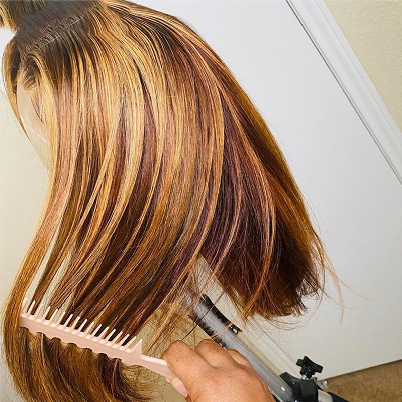 Straight Highlight Wig Short Bob Wig Honey Blonde 13x4 Lace Front Wigs For Black Women 8-16inch Bob Wig Brown Colored Wigs - Image 4