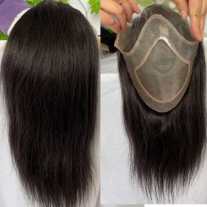 Long Human Hair Toupee for Men 12inch 10x8 Hairpieces Human Hair Mens Toupee Mono Net with PU around Natural Black Color Men Wigs - Image 2