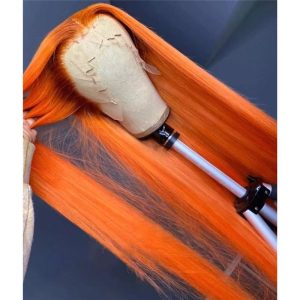 Orange Ombre Colored Human Hair Wigs For Women Straight Brazilian Remy Hair Ginger Orange HD Lace Front Wig Preplucked - Image 4