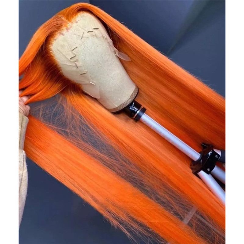 Orange Ombre Colored Human Hair Wigs For Women Straight Brazilian Remy Hair Ginger Orange HD Lace Front Wig Preplucked - Image 4