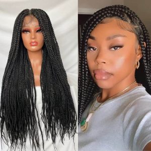 9x6 Lace Ombre Wigs 36 Inch double Lace Front Box Braided Wigs Knotless Lace Frontal Wig Synthetic Black Hand Braided Cornrow Braids Wigs With Baby Hair - Image 13