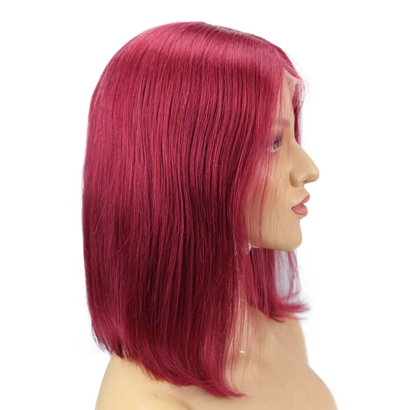 Burgundy 13x6 Short Bob Lace Front Wigs Human Hair Middle Part Sliky Straight Human Hair Wigs Pre-Plucked Natural Hair Line With Baby Hair - Image 2