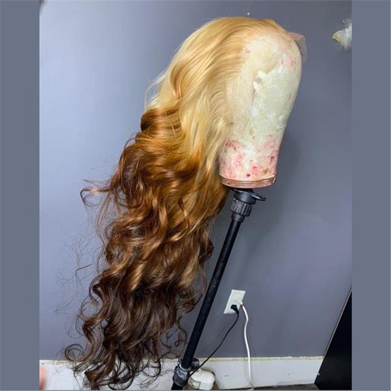 Human Hair 613 Blonde With Brown Ombre Color Lace Wig - Image 2