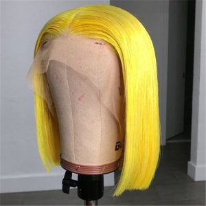 Human Hair Lace Front Bob Wig Yellow Short Style - Image 2