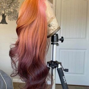 Pink and Brown Ombre Lace Front Wig Body Wave Pre Plucked Brazilian Remy Brown Human Hair Wig Highlight Colored Wigs Transparent Wig - Image 2