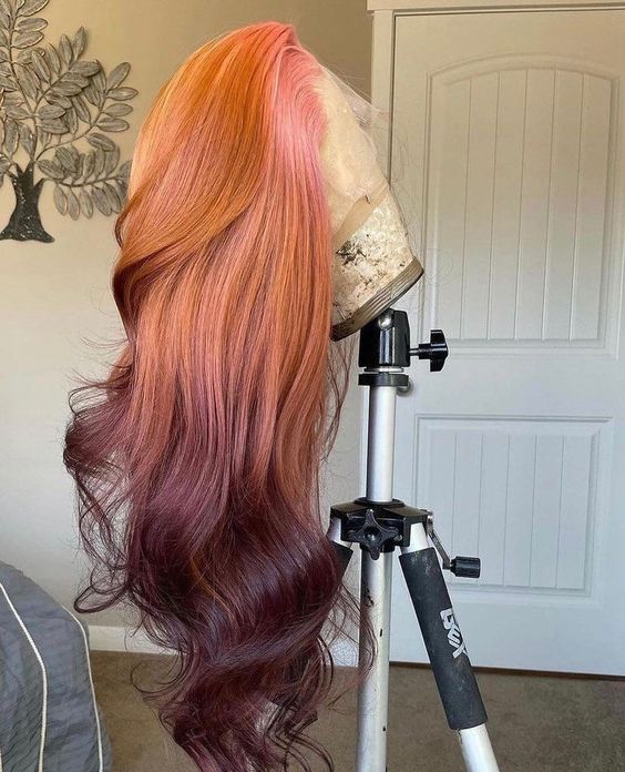 Pink and Brown Ombre Lace Front Wig Body Wave Pre Plucked Brazilian Remy Brown Human Hair Wig Highlight Colored Wigs Transparent Wig - Image 2