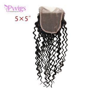 Curly 5x5 Lace Closure Unprocessed Brazilian Human Hair With Bundles Free Part for Black Women Natural Black - Image 5
