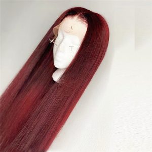150% Straight 99j Lace Front Wig Red Burgundy Closure Wig Brazilian Remy Hair Wigs Colored Human Hair Wigs Glueless Lace Wig - Image 2