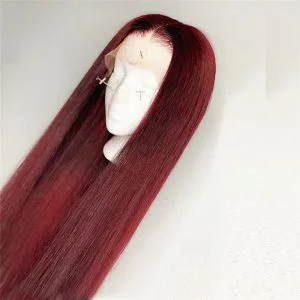 Alternative view of 150% Straight 99j Lace Front Wig Red Burgundy Closure Wig Brazilian Remy Hair Wigs Colored Human Hair Wigs Glueless Lace Wig