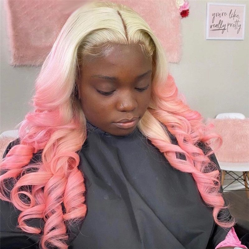 Body Wave Pink Ombre Lace Front Wig Brazilian Remy Loose Wave Colored Human Hair Wigs For Women 150%