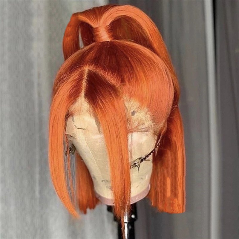 Short Straight Bob Wig Lace Front Human Hair Wigs For Black Women 150% 150% Orange Lace Front Wig Brazilian Remy Short Bob Wig - Image 2