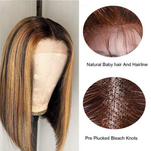 Honey Blonde Lace Front Wig Human Hair 13x4 Bob Highlights Lace Front Wigs Brazilian Remy 4/27 Human Hair Lace Frontal Wigs 250% - Image 4