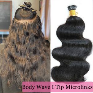 Body Wave I Tip Human Hair Extensions Microlinks Brazilian Virgin Hair Bulk 100% Human Hair Natural Black For Women Pwigs - Image 7