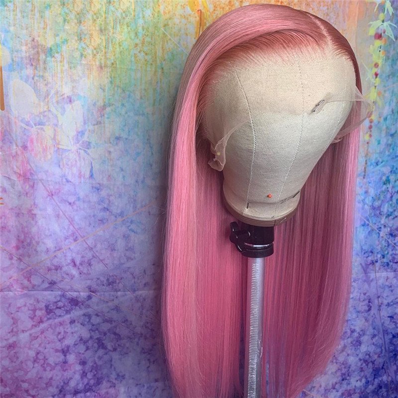 Long Straight Pink Colored Human Hair Wigs For Women Brazilian Remy Lace Front Wig With Baby Hair Pink Human Hair Wig Preplucked - Image 3