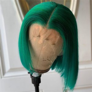 Dark Green Bob Lace Front Wigs Peruvian Remy Hair Transparent Short Bob Human Hair Wigs Bleached Knots Bob Part Lace Wig 150% - Image 3