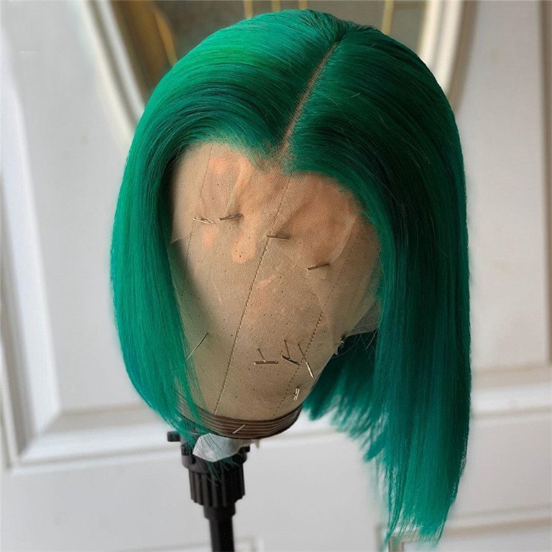 Dark Green Bob Lace Front Wigs Peruvian Remy Hair Transparent Short Bob Human Hair Wigs Bleached Knots Bob Part Lace Wig 150% - Image 3