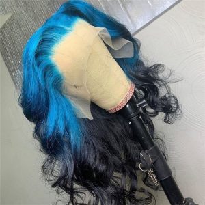 Body Wave Grey Ombre Lace Front Wig Brazilian Yellow Blue Lace Front Human Hair Wigs Transparent Part Lace Colored Wigs 150% - Image 2