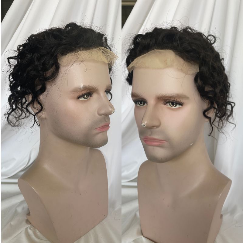 Toupee for Man Lace Front PU Around Men Toupee Loose Curly 14x19 cm 1B Color 100% Human Hair Replacement Systems - Image 5