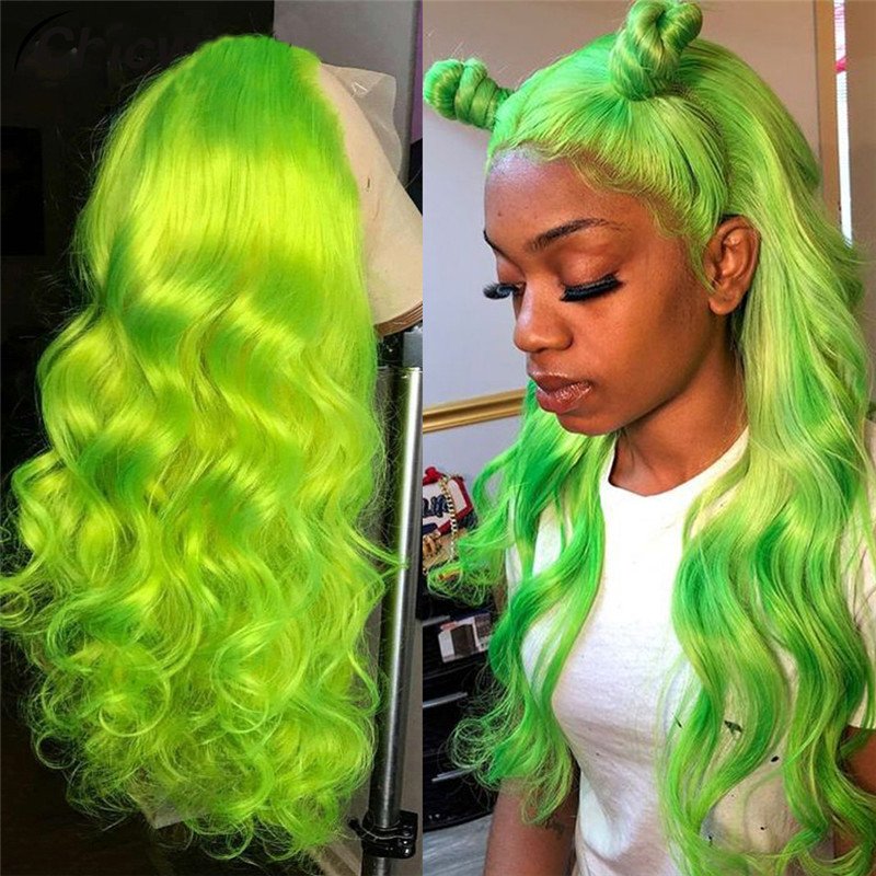 Transparent Lace Green Wig Body Wave Brazilian Hair Wigs For Women Ombre Closure Wig Green Glueless Lace Front Human Hair Wigs - Image 3