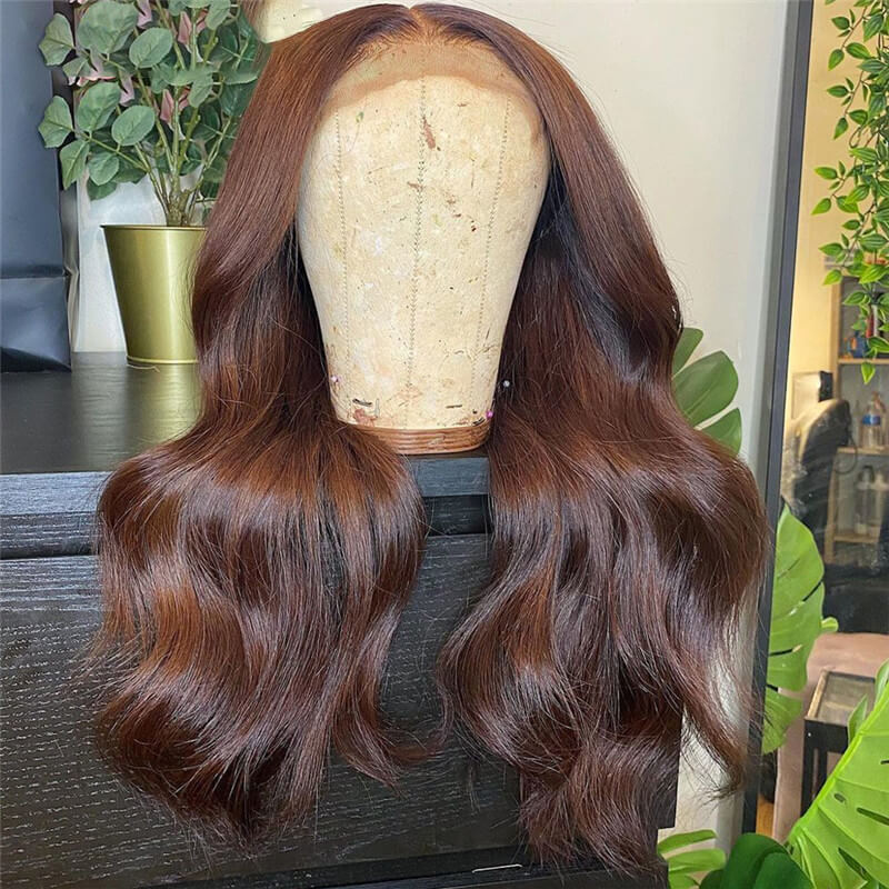 13x4 Brown Lace Front Human Hair Wigs For Women 150% Peruvian Hair Highlight Wig Body Wave 13x6 Brown Lace Front Wig 8-28inch - Image 3