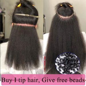 Kinky Straight I Tip Hair Extensions 100% Brazilian Virgin Human Hair Corase Yaki Straight Blow Out I Tip Microlinks Pwigs - Image 4