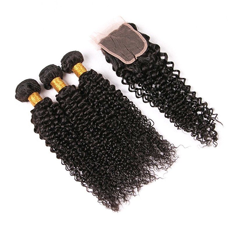 Peruvian Curly Hair 3 Bundles With Closure 8A Kinky Curly Hair Weave Invisible Part Lace Closure Hair - Image 3