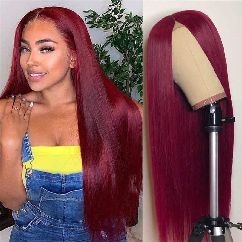150% Straight 99j Lace Front Wig Red Burgundy Closure Wig Brazilian Remy Hair Wigs Colored Human Hair Wigs Glueless Lace Wig - Image 6