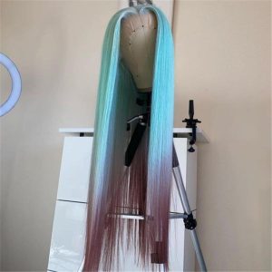 Human Hair Mint Green Ombre Color Lace Front Fashion Wig - Image 3